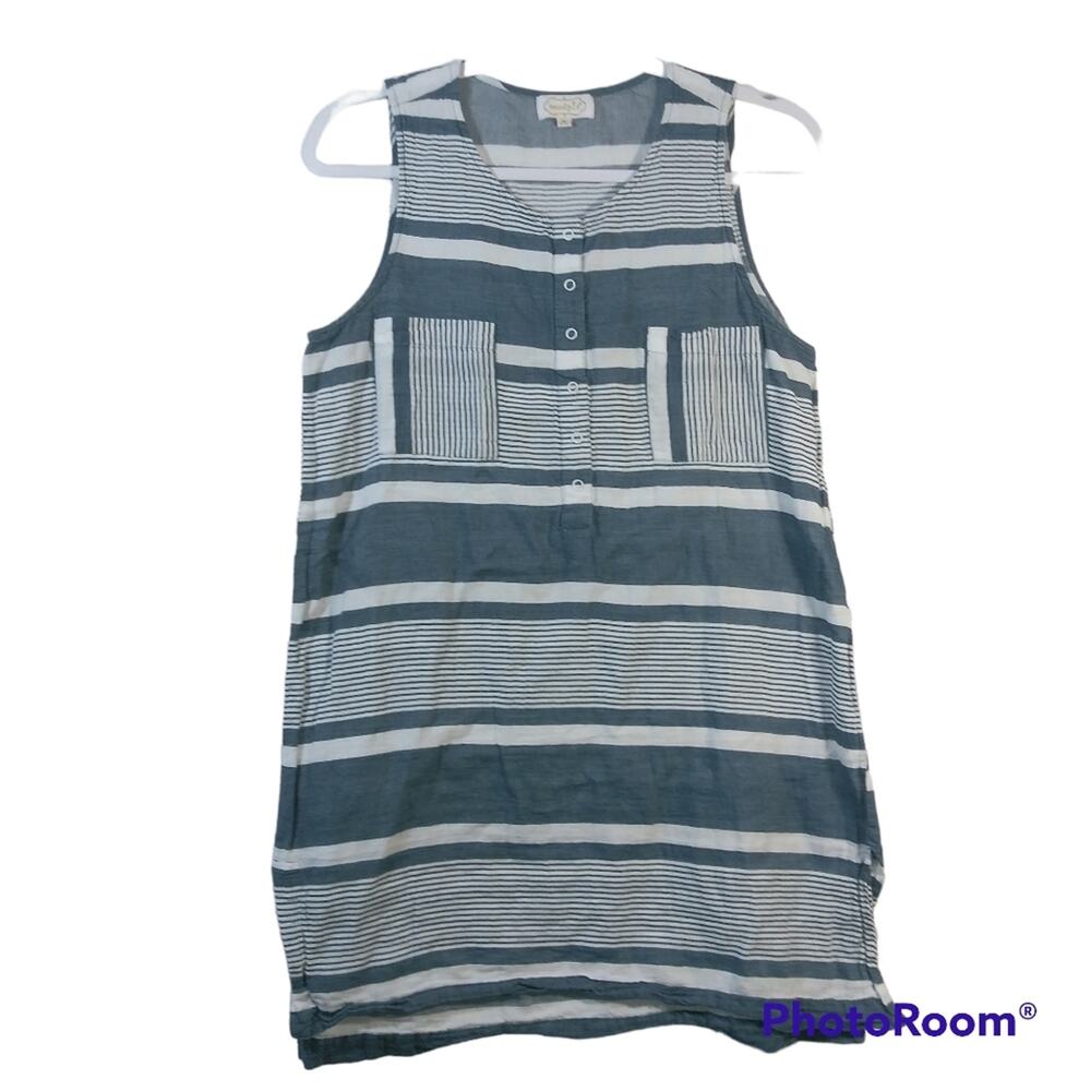 Mudpie Blue White Cotton Stripe Sleeveless Tunic Top Size M
